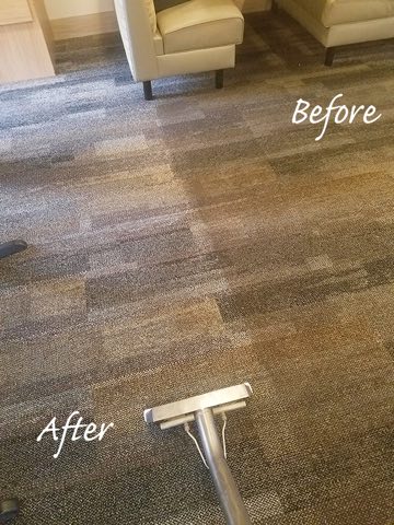 Before and after carpet cleaning in a Charlotte office
