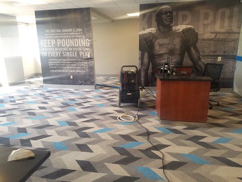 Water extraction and drying equipment on commercial carpet in Charlotte