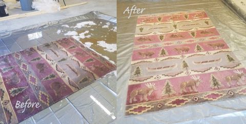 Before and after fine area rug cleaning by Metro Steamway