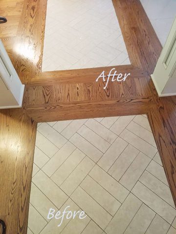 Herringbone tile entry before and after