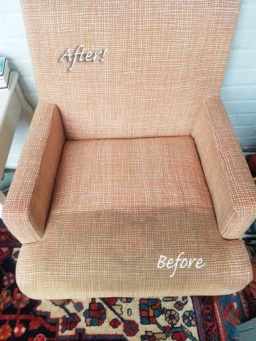 Before and after upholstery cleaning of an accent chair in Charlotte NC